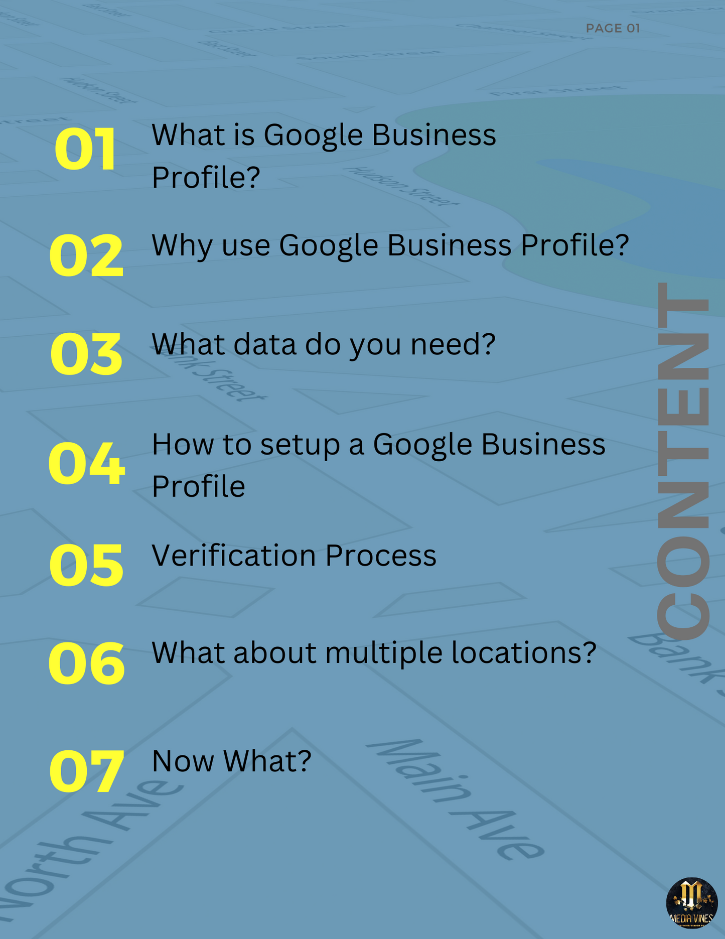 TOC - Guide to Google Business Profile (GBP) - a DIY ebook for small business to get listed on GBP by Media Vines Corp of Kihei, HI